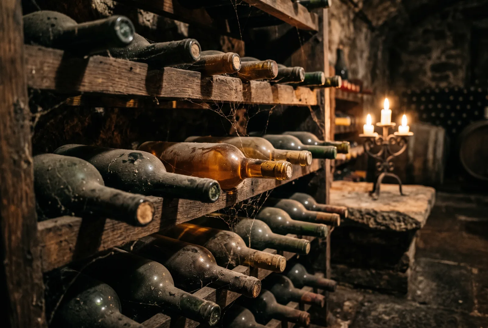 Bottiglie riposte nella cantina de Il Torchio a Frascati